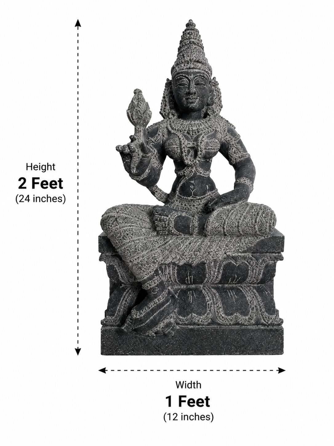 Hand-carved 2 ft Valli Ammai Devi statue in natural stone, product view 5 highlighting the sculpture and carved details.