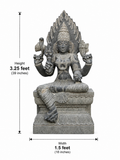 Dimension guide for a hand-carved 3.25 ft Karumari Amman statue in polished Charnockite black stone on a white background.