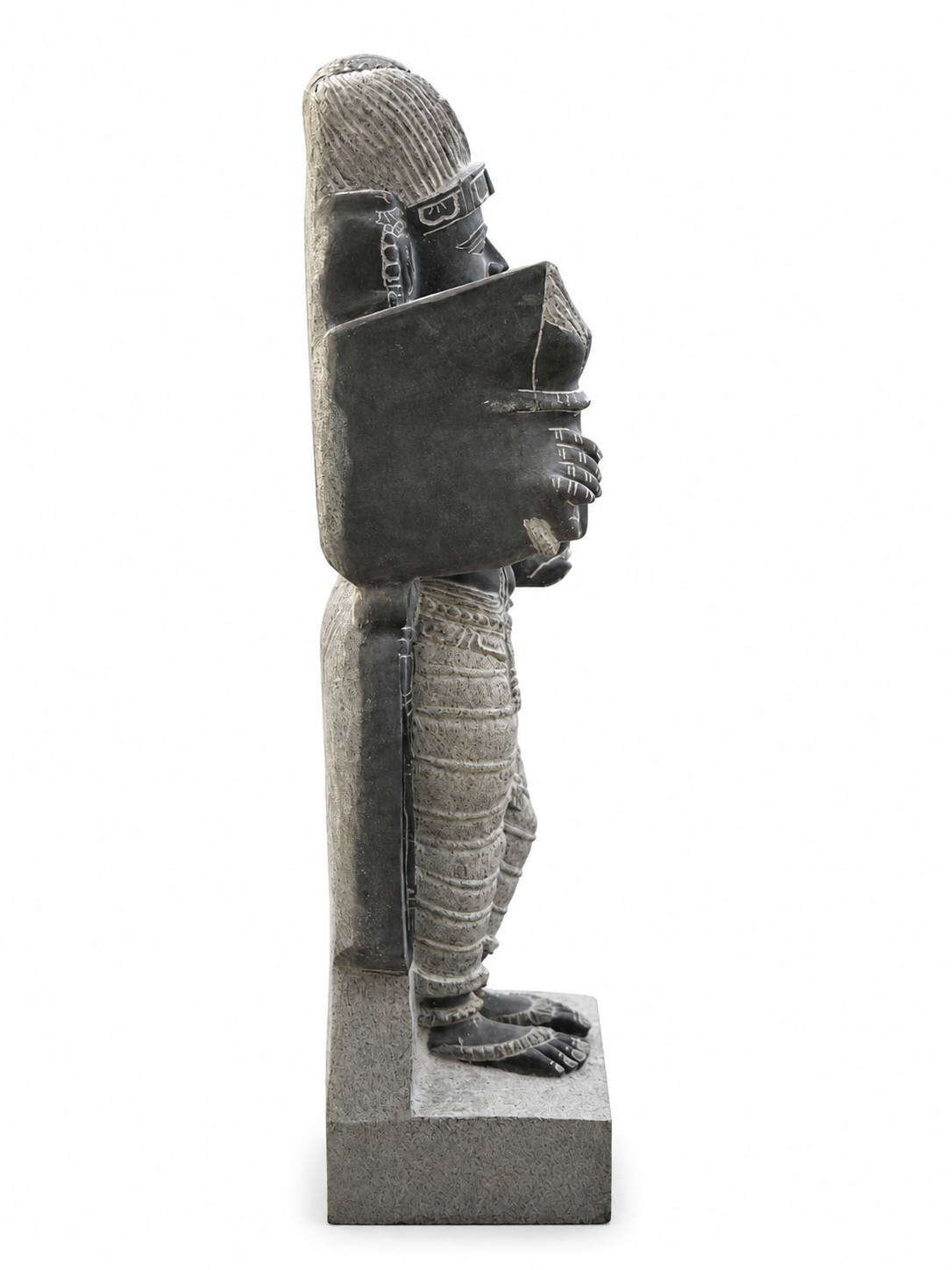 Hand-carved 3.25 ft Meenakshi Amman statue in natural stone, product view 3 highlighting the sculpture and carved details.