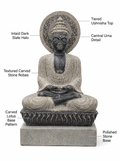Hand-carved 3.5 ft Buddha statue in natural stone, product view 2 highlighting the meditative form and carved details.