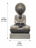 Hand-carved 3.5 ft Buddha statue in natural stone, product view 5 highlighting the meditative form and carved details.