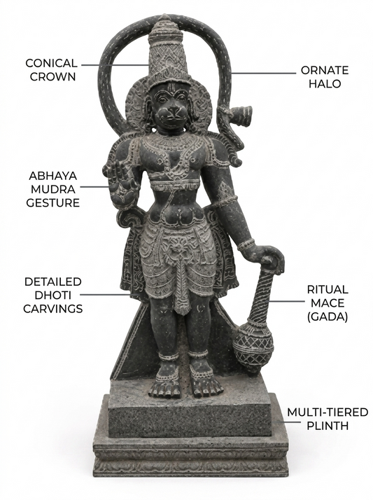 Hand-carved 3.5 ft Hanuman statue in natural stone, product view 2 highlighting the sculpture and carved details.