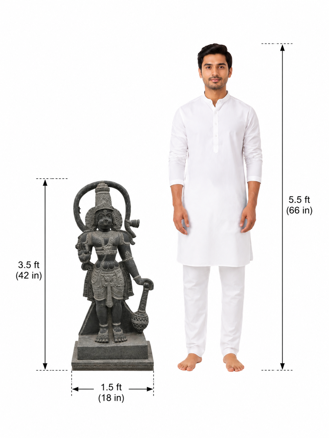 Hand-carved 3.5 ft Hanuman statue in natural stone, product view 6 highlighting the sculpture and carved details.