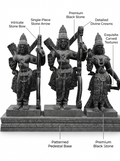 Hand-carved 3.5 ft Rama, Lakshmana and Sita statue set in natural stone, product view 2 showing the three figures and carved details.