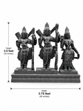 Hand-carved 3.5 ft Rama, Lakshmana and Sita statue set in natural stone, product view 3 showing the three figures and carved details.