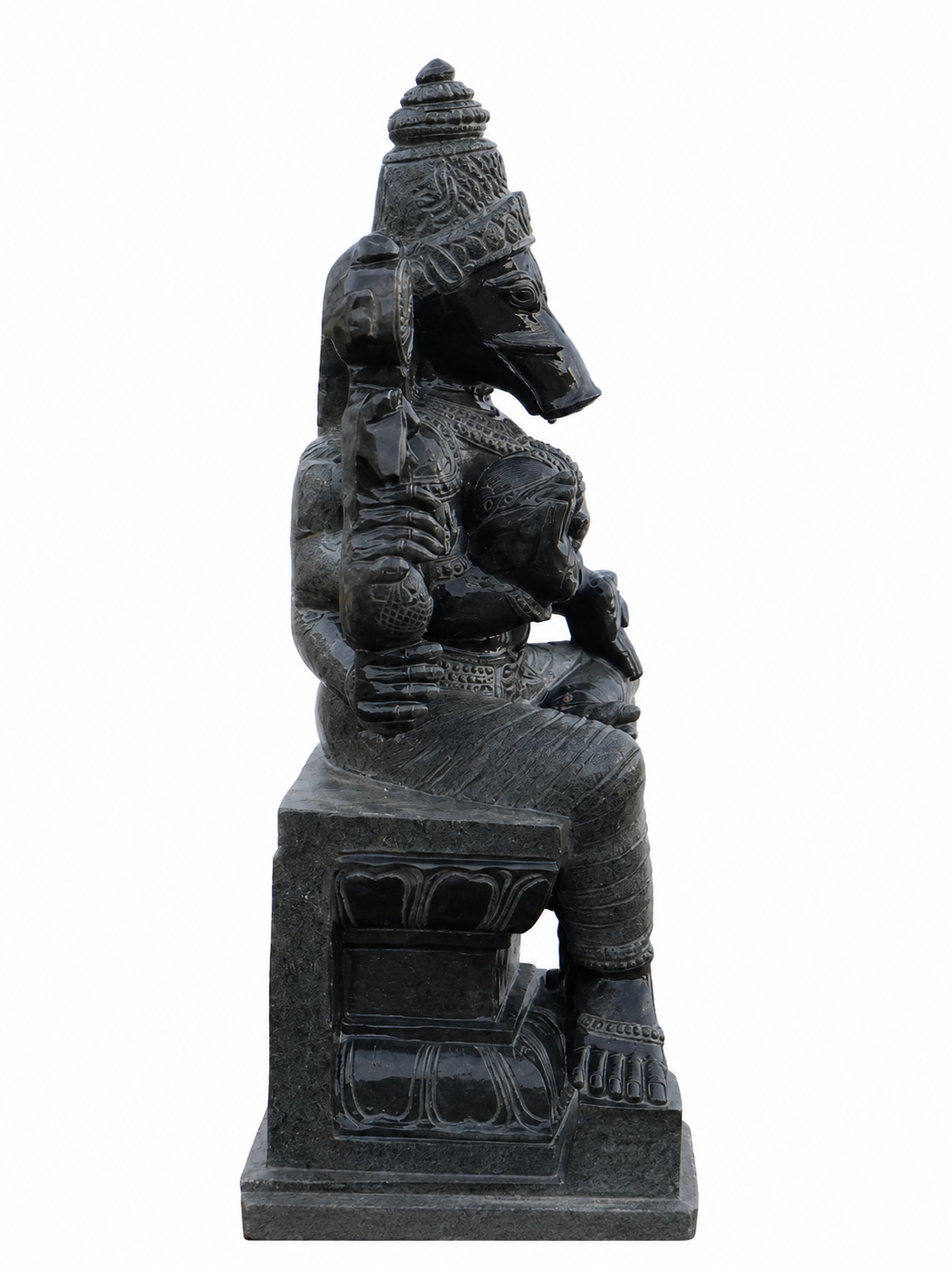 Hand-carved 3.5 ft Varahi Amman statue in natural stone, product view 3 highlighting the sculpture and carved details.