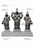 Hand-carved 3.5 ft Vishnu with Lakshmi and Bhoo Devi statue set in natural stone, product view 2 showing the three figures.