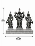Hand-carved 3.5 ft Vishnu with Lakshmi and Bhoo Devi statue set in natural stone, product view 5 showing the three figures.