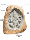Hand-carved 3.6 ft Ganesha Boulder Statue in natural Charnockite stone, product view 2 showing the sculpture and carved details.