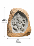 Hand-carved 3.6 ft Ganesha Boulder Statue in natural Charnockite stone, product view 4 showing the sculpture and carved details.