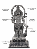 Hand-carved 3.75 ft Hanuman statue in natural stone, product view 2 highlighting the sculpture and carved details.