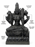 Hand-carved 3.75 ft Kamatchi Amman statue in natural stone, product view 2 highlighting the sculpture and carved details.