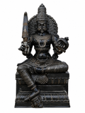 Hand-carved 3.75 ft Munishvaran statue in natural stone, product view 1 highlighting the guardian deity form and carved details.