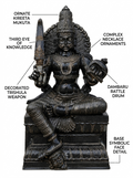 Hand-carved 3.75 ft Munishvaran statue in natural stone, product view 2 highlighting the guardian deity form and carved details.