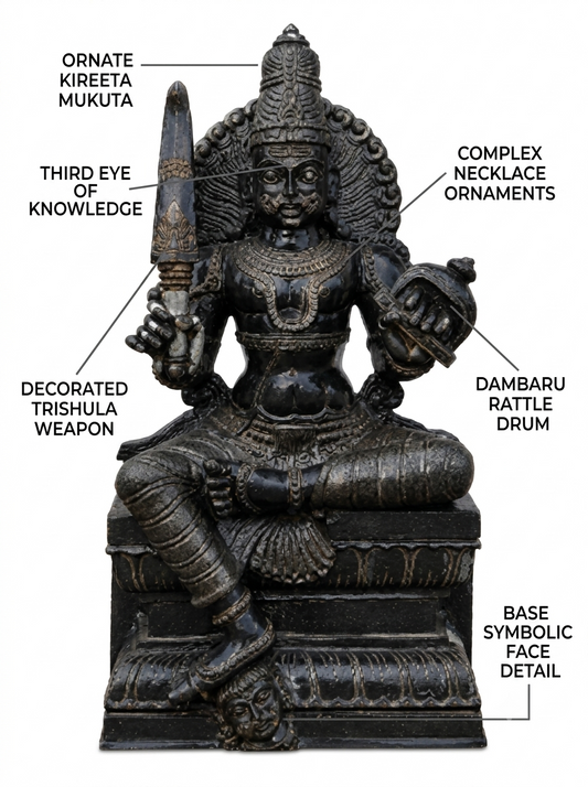 Hand-carved 3.75 ft Munishvaran statue in natural stone, product view 2 highlighting the guardian deity form and carved details.