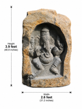 Hand-carved 3.9 ft Dancing Ganesha Boulder Statue in natural Charnockite stone, product view 5 showing the sculpture and carved details.