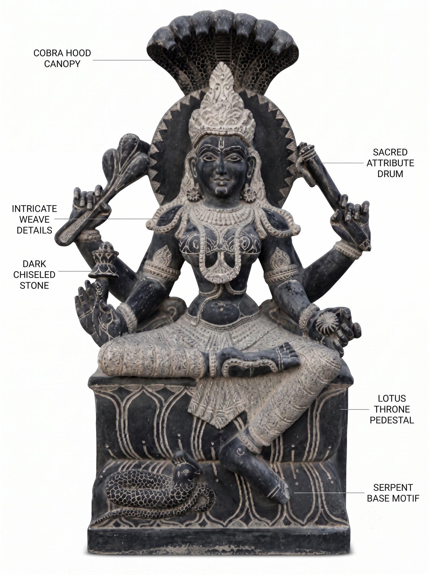 Hand-carved 3 ft Ambika Devi statue in natural stone, product view 2 highlighting the sculpture and carved details.