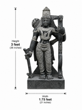 Dimension guide for a hand-carved 3 ft Dasharathi Rama statue in polished Charnockite black stone on a white background.