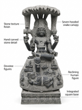Hand-carved 3 ft Guru Dakshinamurthy statue in natural stone, product view 2 highlighting the seated teaching form and carved details.