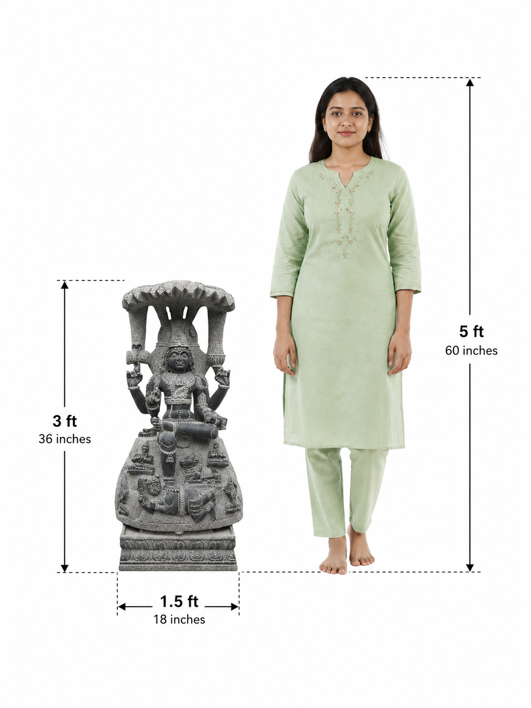 Hand-carved 3 ft Guru Dakshinamurthy statue in natural stone, product view 4 highlighting the seated teaching form and carved details.