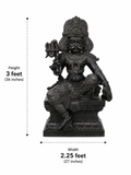 Hand-carved 3 ft Karuppasamy statue in natural Charnockite stone, product view 4 highlighting the guardian deity form and carved details.