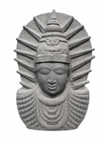Hand-carved 3 ft Majestic Crowned Deity Stone Bust in natural Charnockite stone, product view 1 showing the sculpture and carved details.