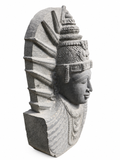 Hand-carved 3 ft Majestic Crowned Deity Stone Bust in natural Charnockite stone, product view 4 showing the sculpture and carved details.