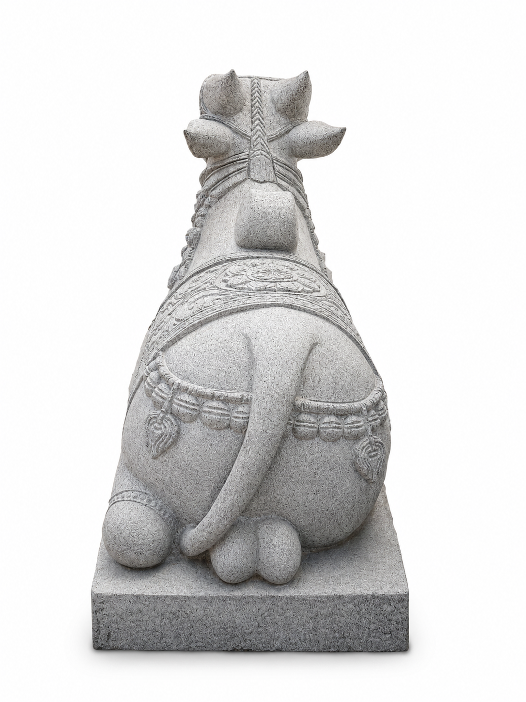Hand-carved 3 ft Nandikeshwara statue in natural stone, product view 3 highlighting the sculpture and carved details.