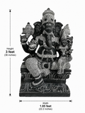 Hand-carved 3 ft Parvati Vinayagar statue in natural stone, product view 4 highlighting the paired deity form and carved details.
