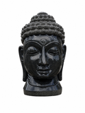 Hand-carved 3 ft serene Buddha head statue in natural stone, product view 1 highlighting the facial expression and carved details.