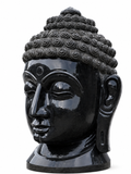 Hand-carved 3 ft serene Buddha head statue in natural stone, product view 3 highlighting the facial expression and carved details.