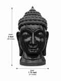 Hand-carved 3 ft serene Buddha head statue in natural stone, product view 5 highlighting the facial expression and carved details.