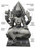 Hand-carved 3 ft Sivakami Amman statue in natural stone, product view 2 highlighting the sculpture and carved details.