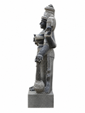 Hand-carved 3 ft Thuvara Sakthi left-side statue in natural stone, product view 3 highlighting the guardian form and carved details.