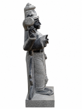 Hand-carved 3 ft Thuvara Sakthi left-side statue in natural stone, product view 4 highlighting the guardian form and carved details.