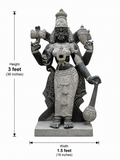 Hand-carved 3 ft Thuvara Sakthi left-side statue in natural stone, product view 5 highlighting the guardian form and carved details.