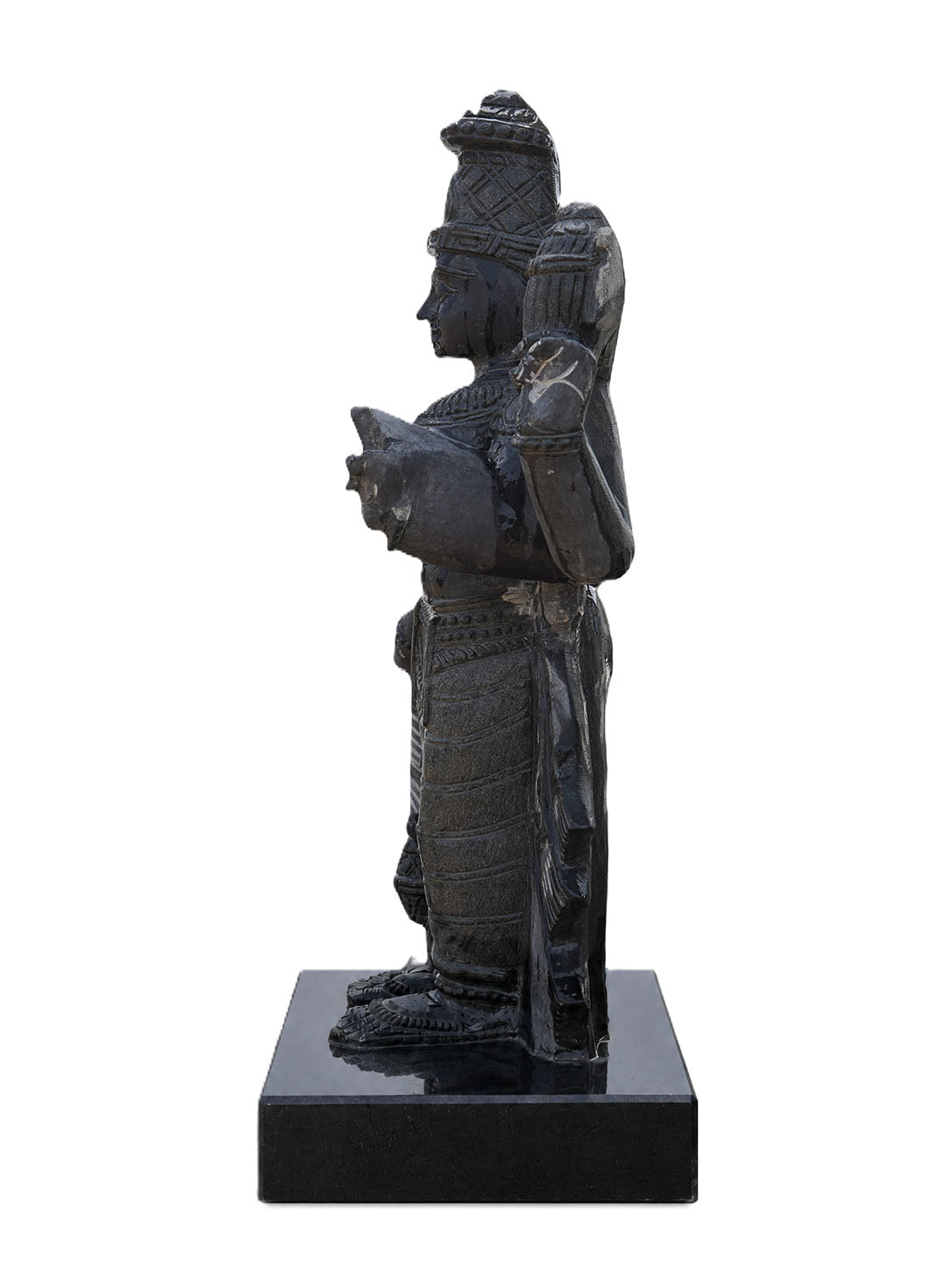 Hand-carved 3 ft Thuvara Sakthi right-side statue in natural stone, product view 4 highlighting the sculpture and carved details.