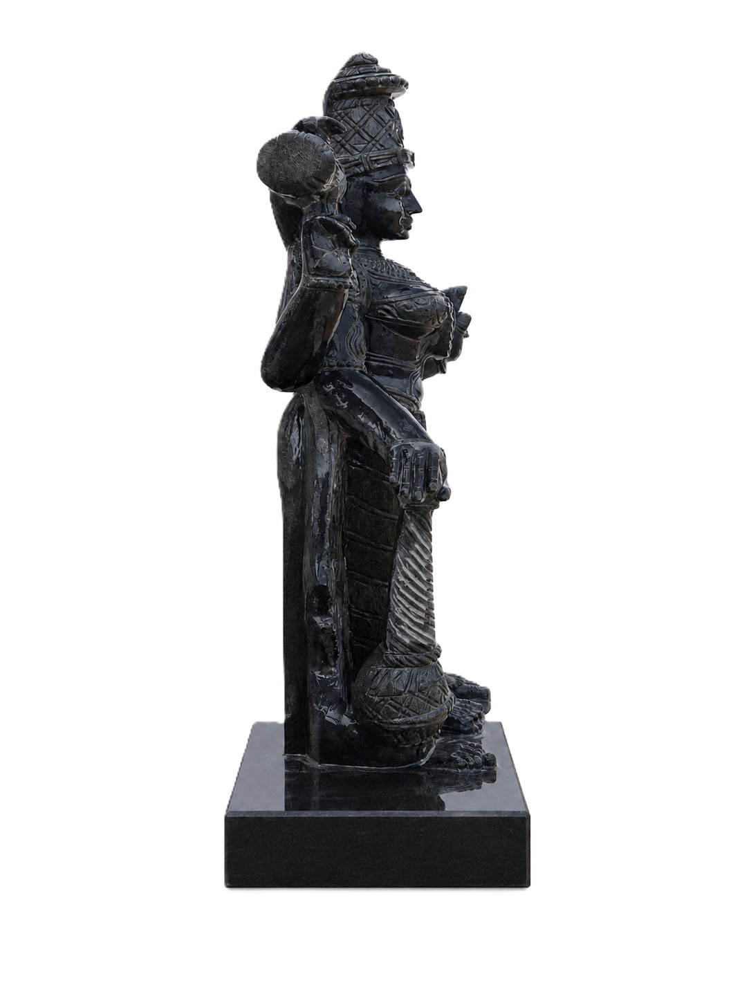 Hand-carved 3 ft Thuvara Sakthi right-side statue in natural stone, product view 5 highlighting the sculpture and carved details.