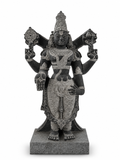 Hand-carved 3 ft Venkatesa Perumal statue in natural stone, product view 1 highlighting the sculpture and carved details.