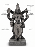Hand-carved 3 ft Venkatesa Perumal statue in natural stone, product view 2 highlighting the sculpture and carved details.