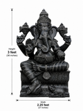 Hand-carved 3 ft Vinayagar Ganesha statue in natural Charnockite stone, product view 3 highlighting the deity form and carved details.