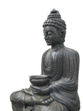 Hand-carved 3 ft waterfall Buddha fountain in natural stone, product view 3 showing the Buddha figure and flowing-water design.