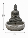 Hand-carved 3 ft waterfall Buddha fountain in natural stone, product view 4 showing the Buddha figure and flowing-water design.