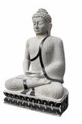 Hand-carved 4.6 ft Grand Buddha on Lotus Seat Statue in natural Charnockite stone, product view 3 showing the sculpture and carved details.