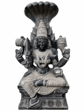 Hand-carved 4 ft Karpagambal statue in natural stone, product view 1 highlighting the goddess form and carved details.