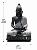 Hand-carved 4 ft meditating Buddha statue in natural stone, additional product view highlighting the sculpture and proportions.