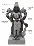 Hand-carved 4 ft Sri Devi statue in natural Charnockite stone, product view 2 highlighting the goddess form and carved details.