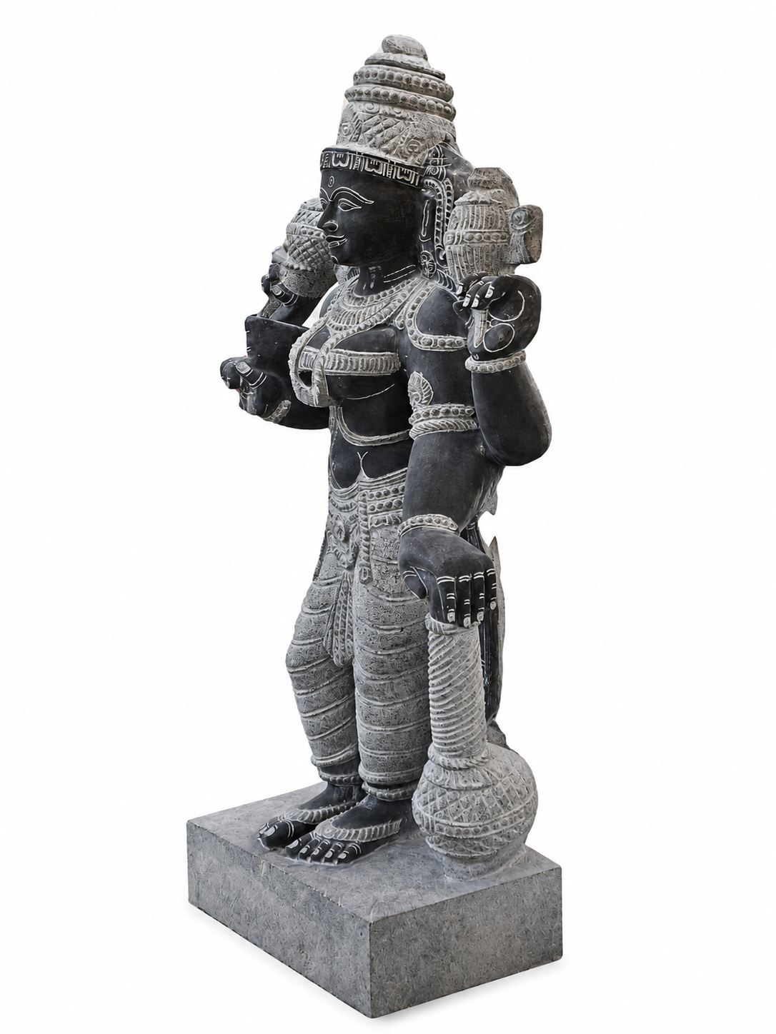 Hand-carved 4 ft Sri Devi statue in natural Charnockite stone, product view 4 highlighting the goddess form and carved details.