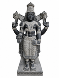 Hand-carved 4 ft Vishnu statue in natural stone, product view 1 highlighting the sculpture and carved details.