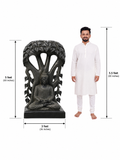 Hand-carved 5 ft Buddha under the Bodhi tree statue in natural stone, product view 6 highlighting the seated figure and tree canopy.